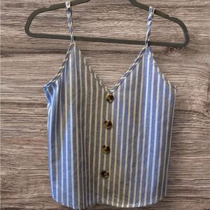 Striped Blue and White Button-Up Cami Top